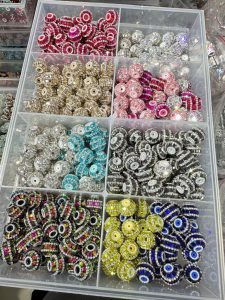 multiple styles petal rhinestone chain lantern ball straight hole beads, diy accessories for phone chains & beaded pens