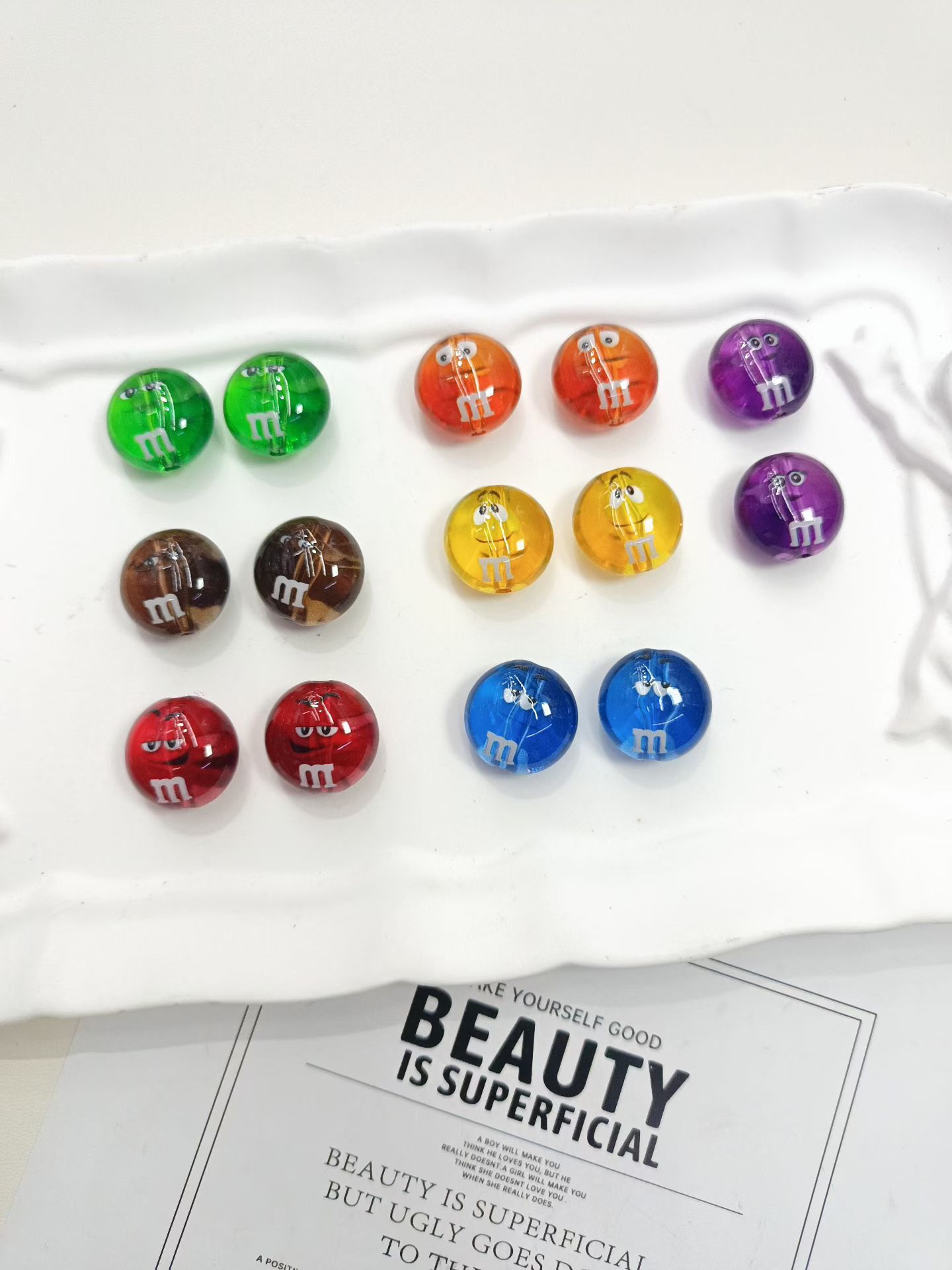 16mm transparent printed acrylic m bean emoji round beads, diy accessories for phone chains, bag straps & pen decorations 16mm transparent printed acrylic m bean emoji round beads, diy accessories for phone chains, bag straps & pen decorations