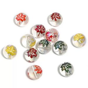 16mm high transparent acrylic color maple leaf printed round beads for diy pen & pendant accessories