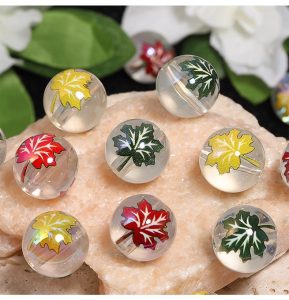 16mm high transparent acrylic color maple leaf printed round beads for diy pen & pendant accessories