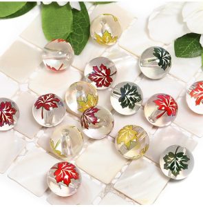 16mm high transparent acrylic color maple leaf printed round beads for diy pen & pendant accessories
