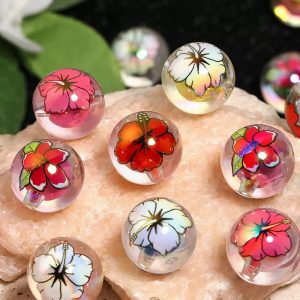 16mm acrylic camellia printed round beads for diy pen & pendant accessories