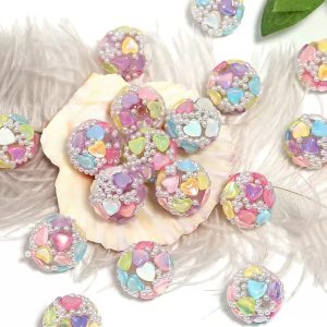 colored heart rhinestone & pearl beads for diy pen & pendant accessories
