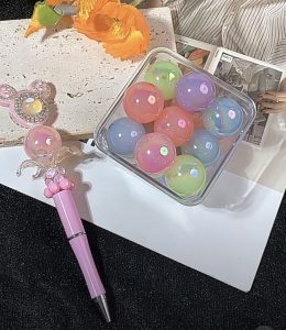 25mm jelly color iridescent acrylic beads with straight holes ,diy beads for pen, phone chain & keychain