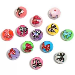 acrylic beads with bow print ,diy beads for pen, phone chain & keychain