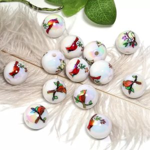 woodpecker printed beads, for necklaces, phone charms & pen beads, diy accessories