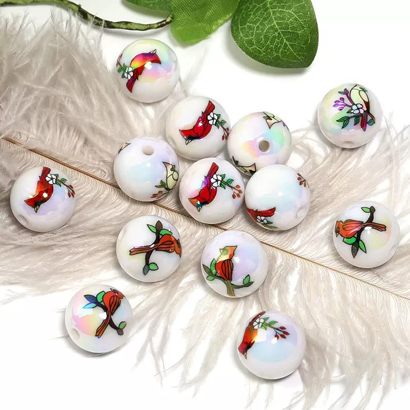 woodpecker printed beads, for necklaces, phone charms & pen beads, diy accessories woodpecker printed beads, for necklaces, phone charms & pen beads, diy accessories