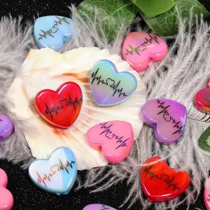 acrylic heart beads with electrocardiogram pattern, diy beads for phone charms, keychains & pen accessories