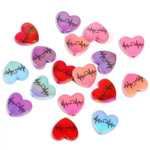 acrylic heart beads with electrocardiogram pattern, diy beads for phone charms, keychains & pen accessories