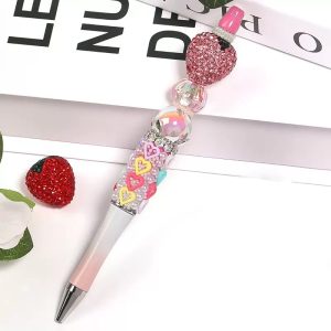 plastic beaded rotating ballpoint pen with heart beads, wholesale
