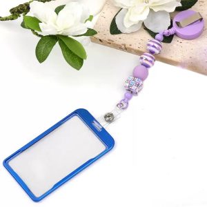 multi color retractable badge reel diy beaded keychain wholesale