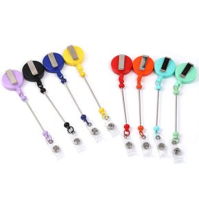 multi color retractable badge reel diy beaded keychain wholesale