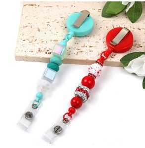 multi color retractable badge reel diy beaded keychain wholesale