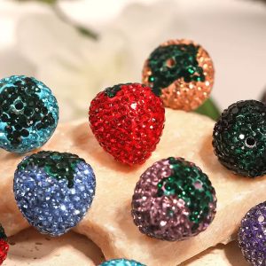 strawberry clay beads with rhinestones, diy beaded pen & phone chain accessories