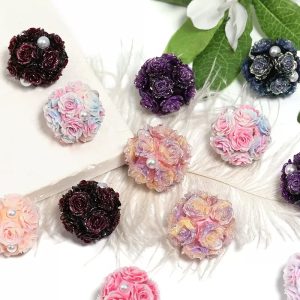 artificial soft rose clay rhinestone beads, diy flower ball beads for phone chain & beaded pen accessories