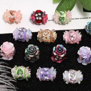 double sided resin camellia clay beads