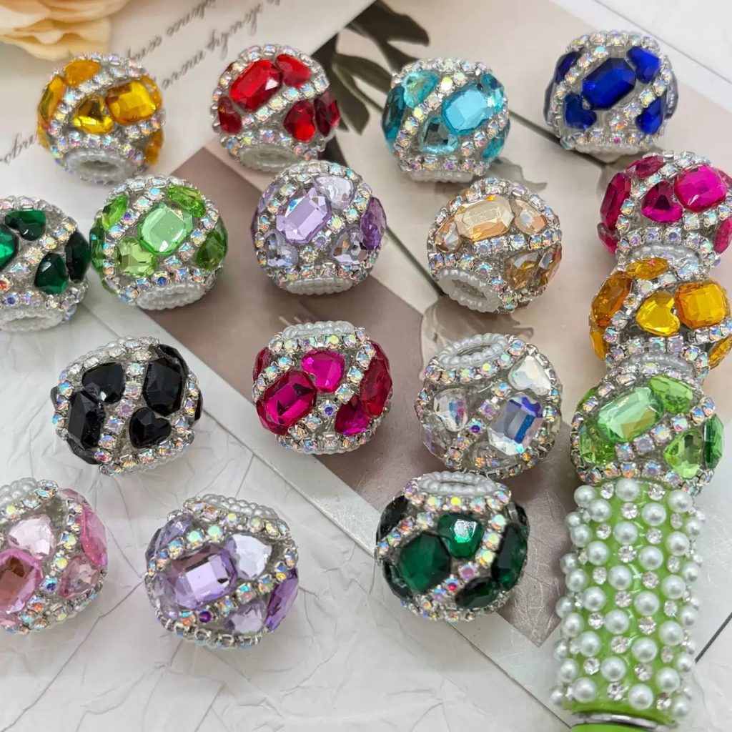 multiple styles petal rhinestone chain lantern ball straight hole beads, diy accessories for phone chains & beaded pens