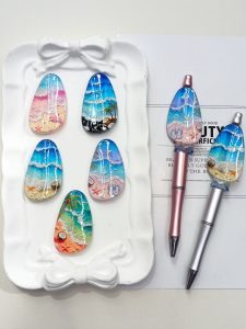 luminous printed ocean beach pebble shaped irregular through hole beads for diy pen & pendant accessories