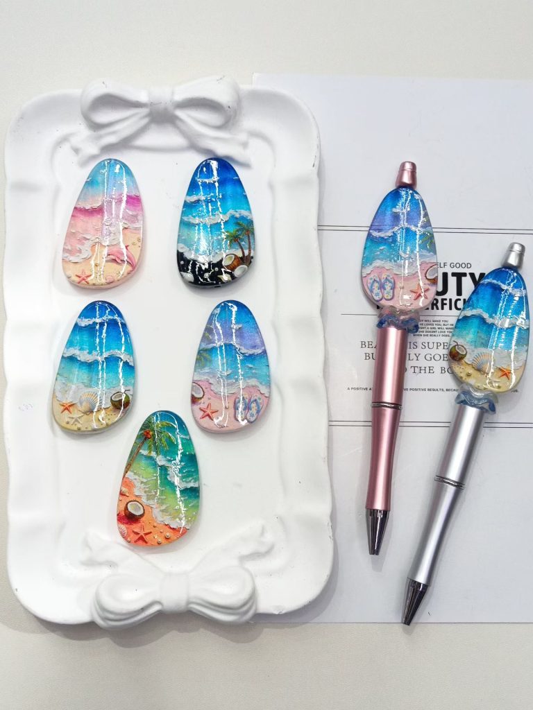 luminous printed ocean beach pebble shaped irregular through hole beads for diy pen & pendant accessories