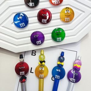 30mm hollow m&m printed round beads for diy pen & pendant accessories