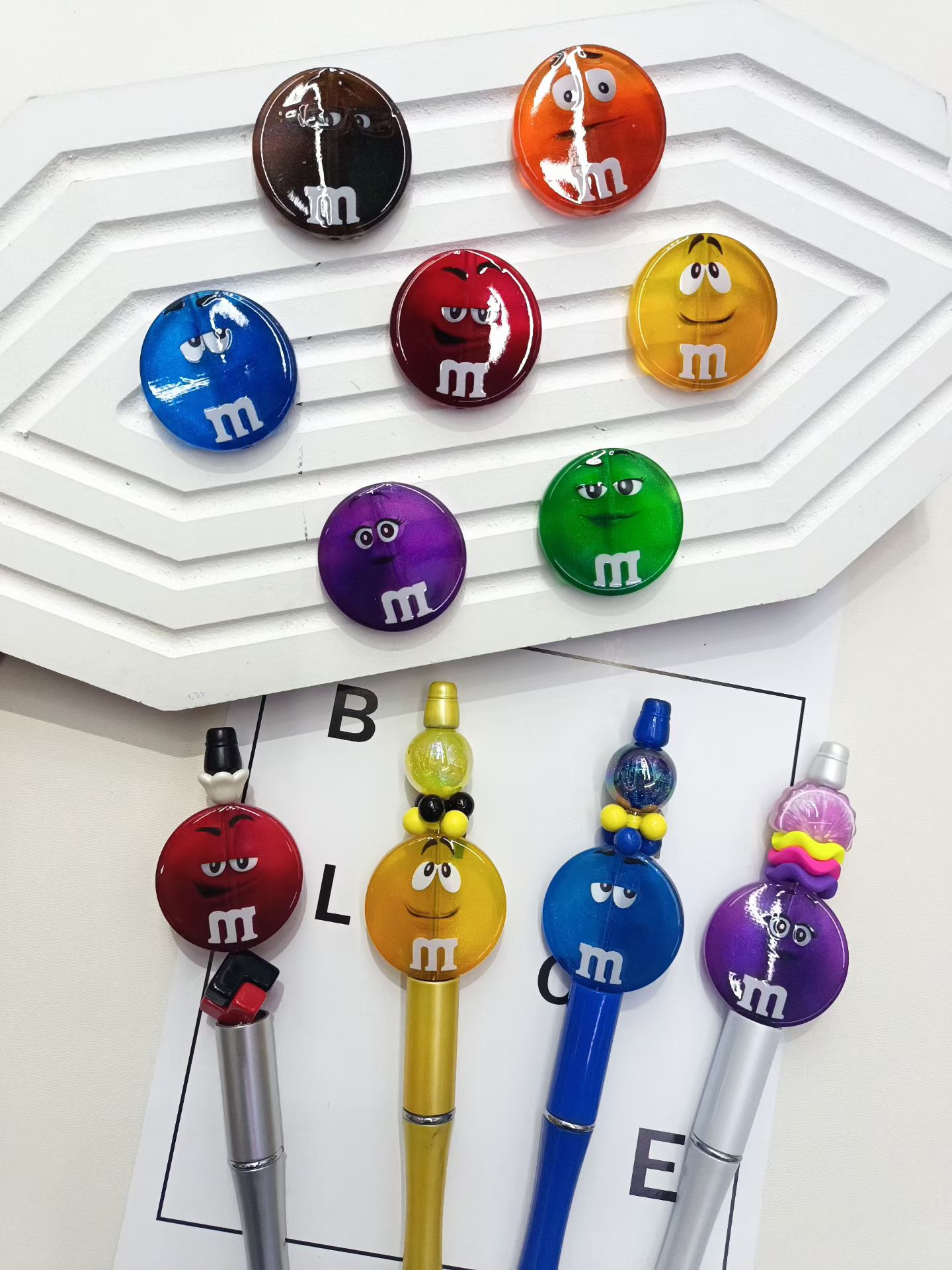 30mm hollow m&m printed round beads for diy pen & pendant accessories 30mm hollow m&m printed round beads for diy pen & pendant accessories