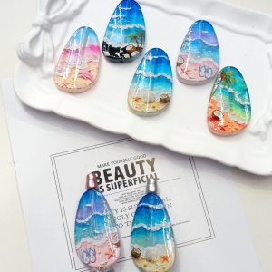 luminous printed ocean beach pebble shaped irregular through hole beads for diy pen & pendant accessories