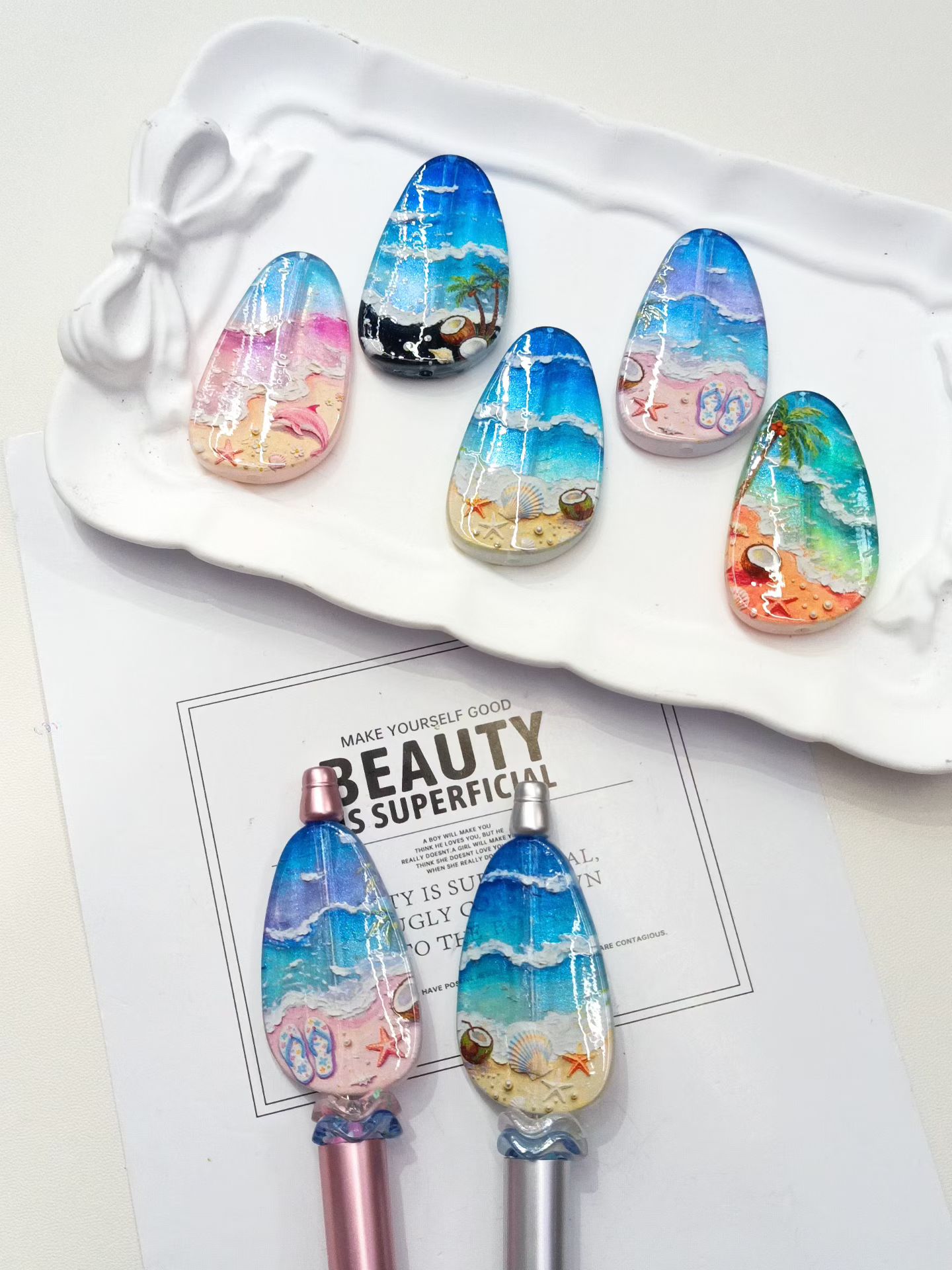 luminous printed ocean beach pebble shaped irregular through hole beads for diy pen & pendant accessories luminous printed ocean beach pebble shaped irregular through hole beads for diy pen & pendant accessories