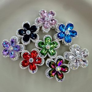 heavy duty hollow rhinestone inlaid 5 petal flower alloy beads, wholesale diy beaded pen accessories