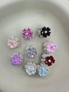 rhinestone 5 petal flower alloy beads, through hole diy jewelry accessories wholesale