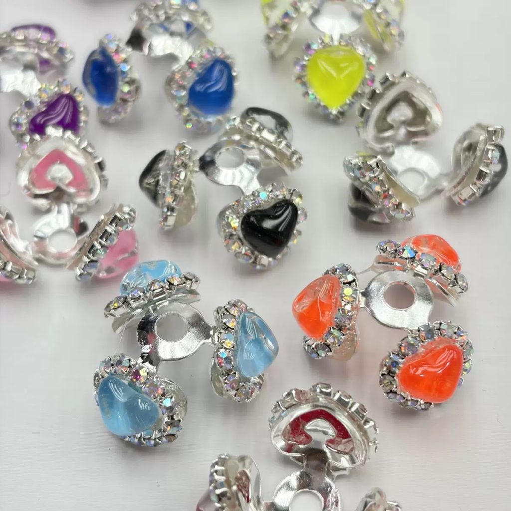 (A-51) Fluorescent Heart Rhinestone Flower Caps