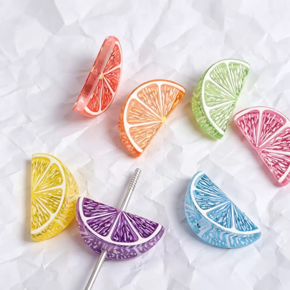 Straight Hole Acrylic Imitation Fruit Slices Beads