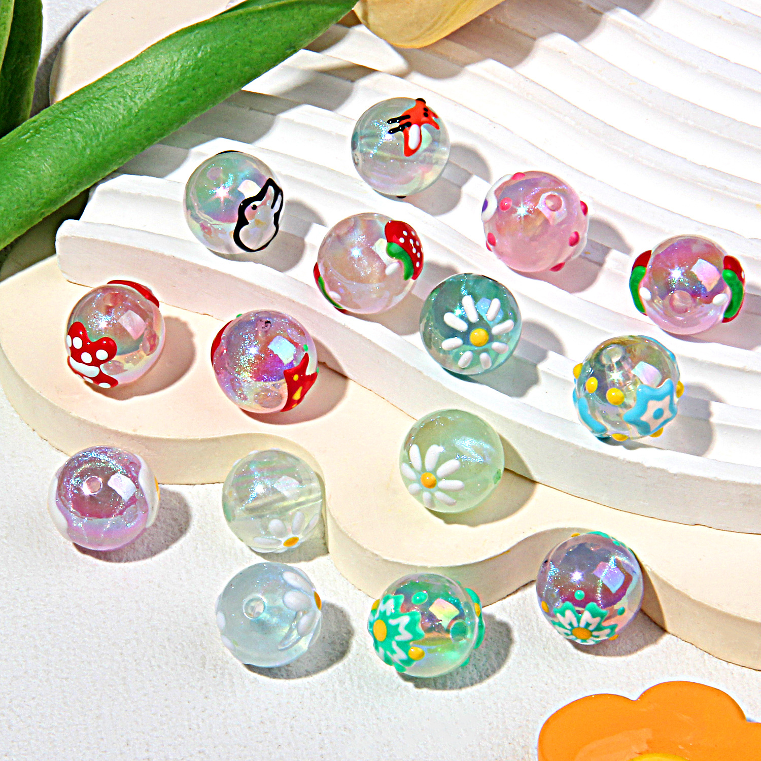 20 Mixed-Color Hand-Painted Beads