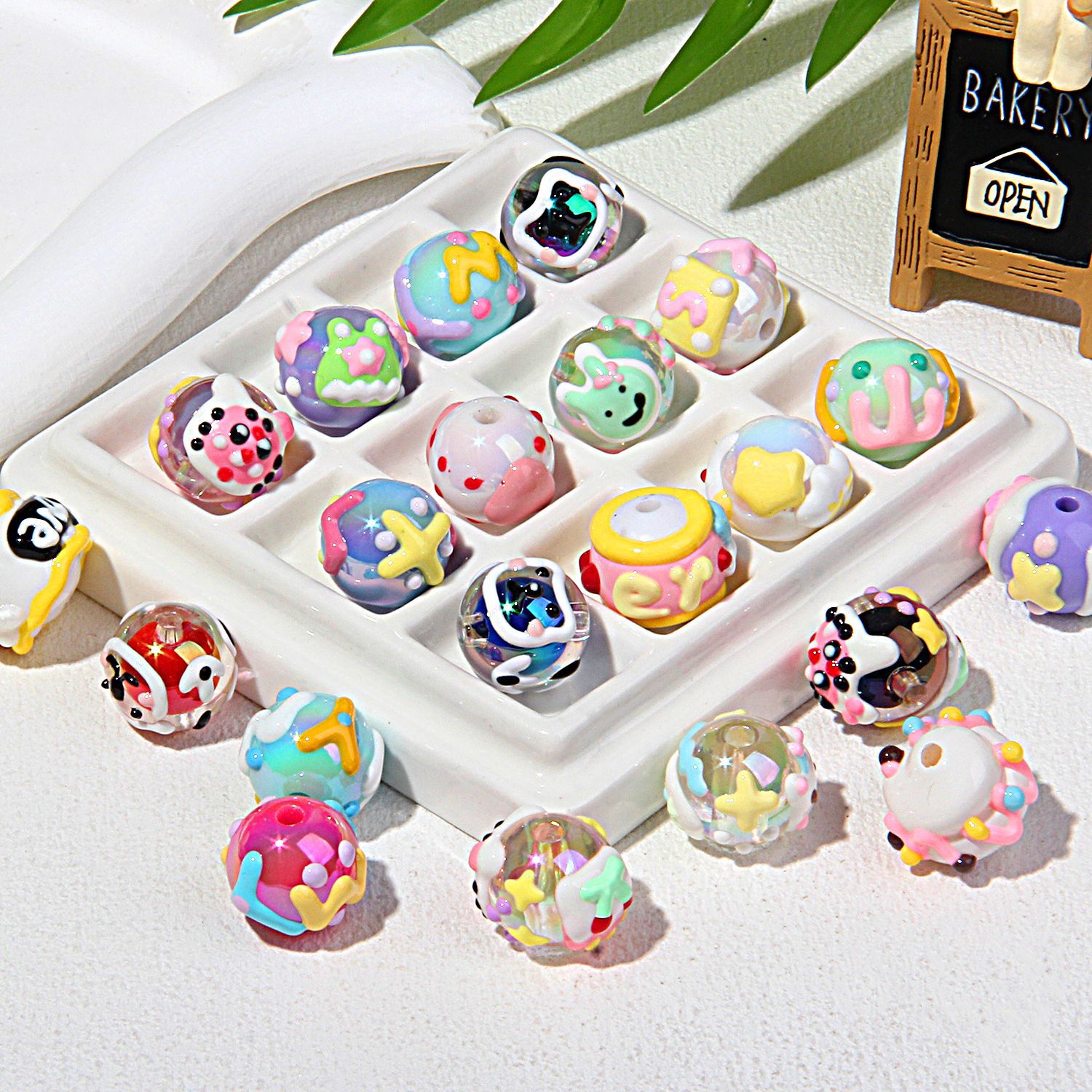 20 Mixed-Color Hand-Painted Beads