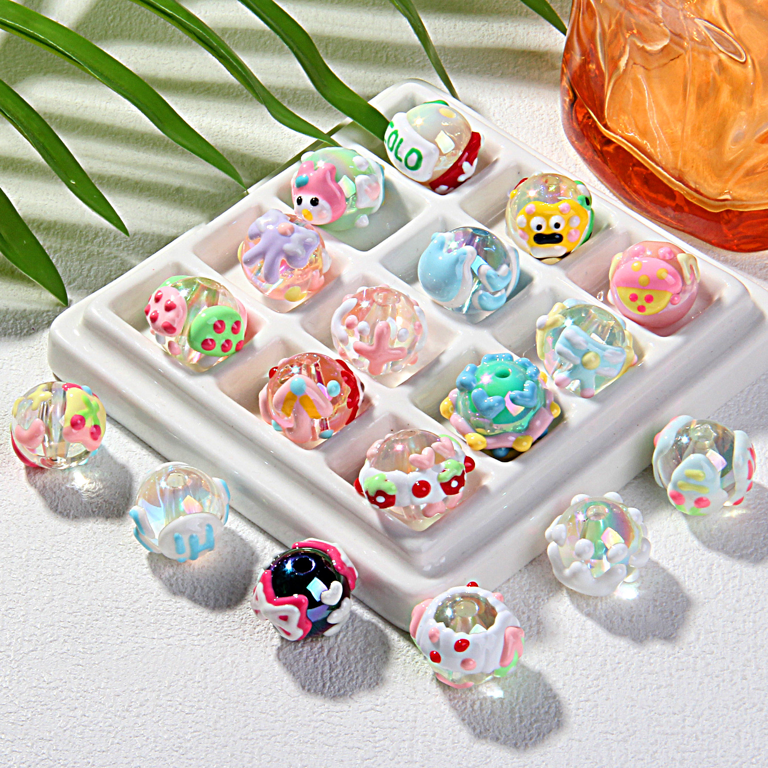 20 Mixed-Color Hand-Painted Beads