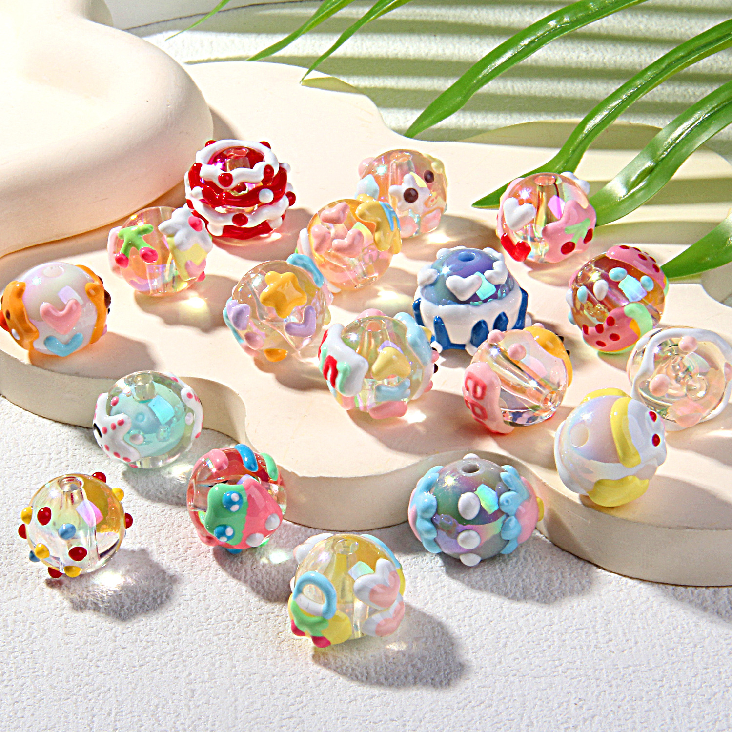 20 Mixed-Color Hand-Painted Beads