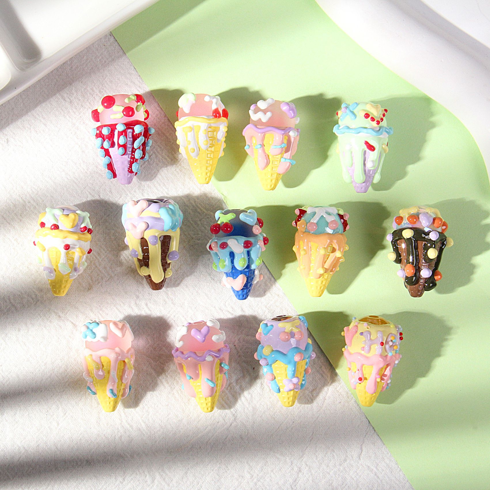 10 Mixed-Color Hand-Painted Beads