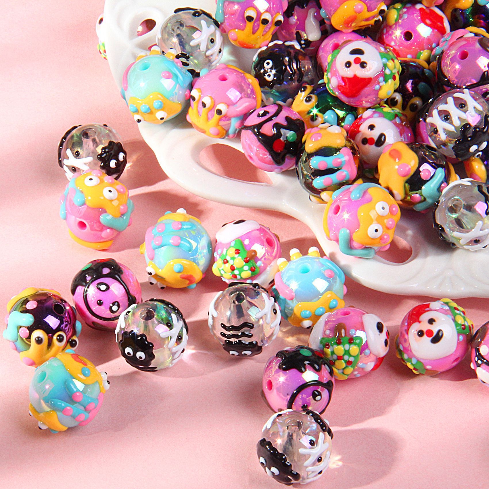 20 Mixed-Color Hand-Painted Beads