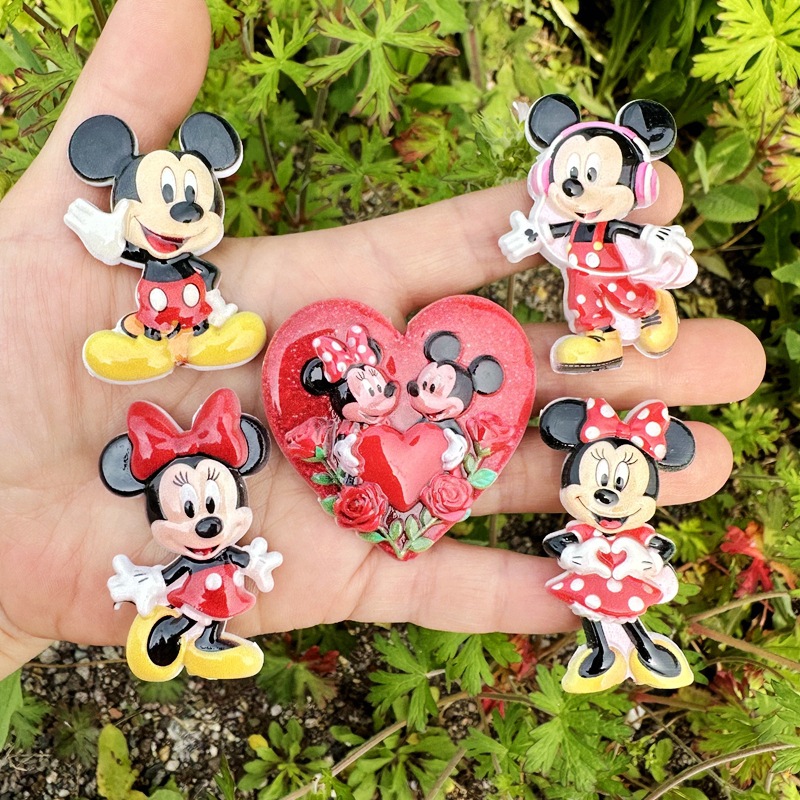 10PCS 48mm Double-Sided Printed Mickey & Minnie Through-Hole Beads for DIY Jewelry Making