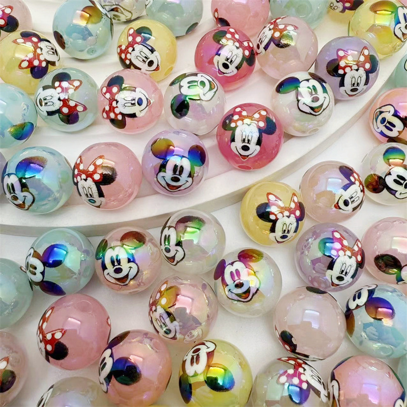 100pcs 16mm Jelly Cartoon Mickey and Minnie Round Beads for DIY Beaded Pens